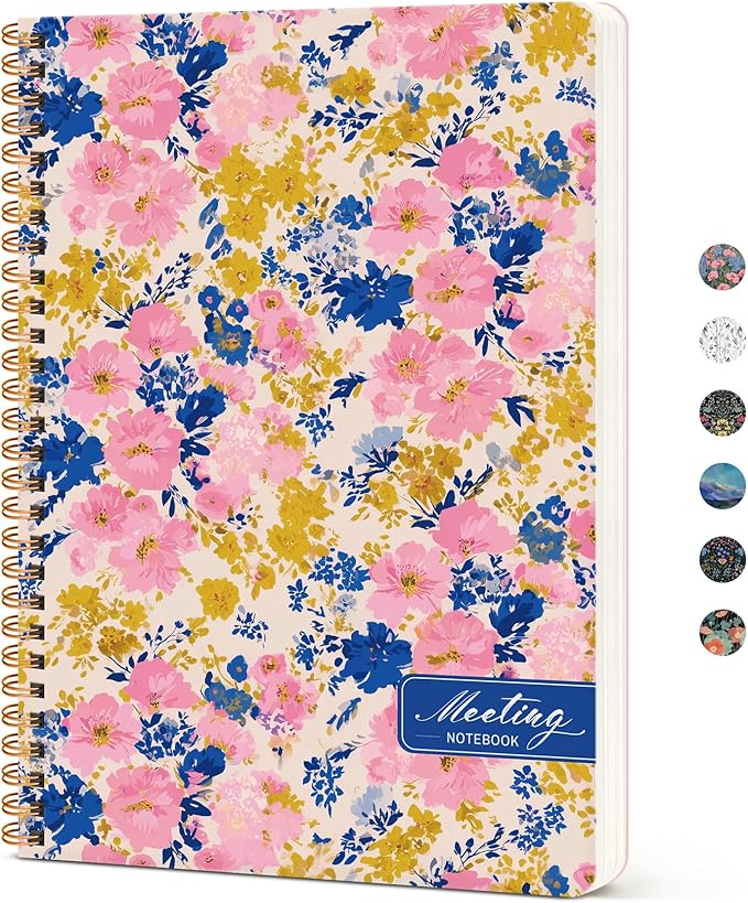 Meeting Notebook for Work Organization, Aesthetic Meeting Minutes Notebook for Work, Event Project Agenda Planner Organizer, Perfect for Office School Business Supplies, 6.9" X 9.7" - Pink Garden