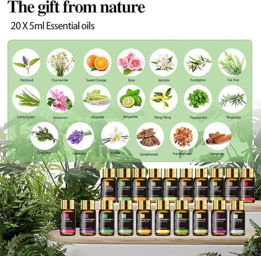 Tea Tree 20 Pcs Pure Essential Oil Gift Set, for Diffuser, Humidifiers, Skin Care, Massage, Fragrance Oil Scent for DIY Candle and Soap Making, Gift for Friend (5ML)