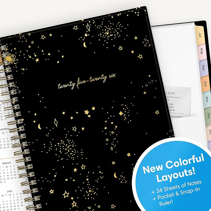 Blue Sky 2025-2026 Weekly and Monthly Academic Year Planner Calendar, July 2025 - June 2026, 5.8" x 8.6", Flexible Cover, Wirebound, Laminated Tabs, Storage Pocket, Gemini