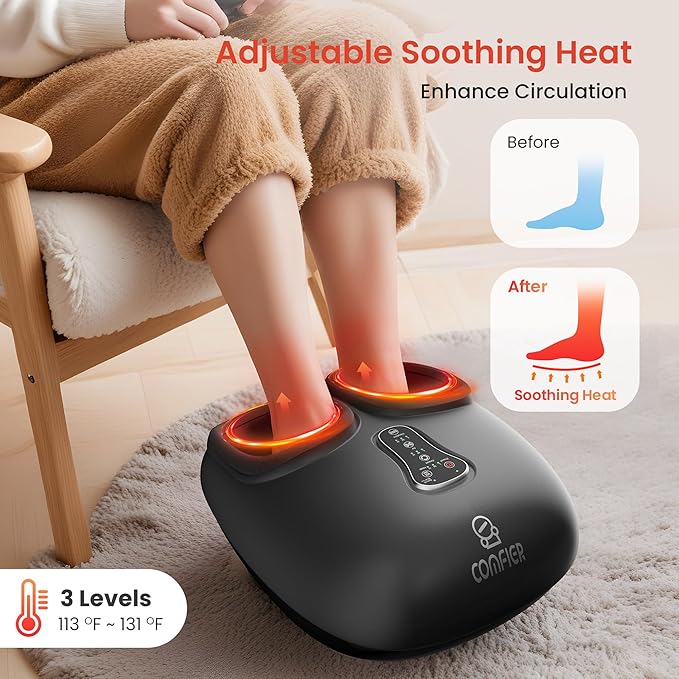 COMFIER Shiatsu Foot Massager with Heat, Kneading Rolling,Vibration, Compression,Remote Control,Foot Massage for Neuropathy,Plantar Fasciitis,Gift for Men Size 13“