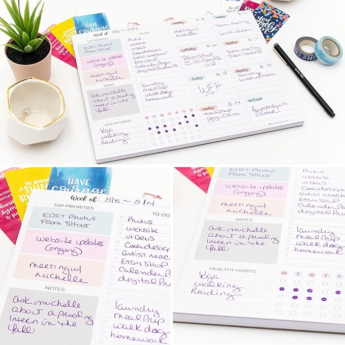bloom daily planners Horizontal Weekly To Do List Notepad with 60 Undated Sheets - Weekly Desk Planner or Chore Pad with Priorities & Habit Tracker - 8.5” x 11” - Pastel