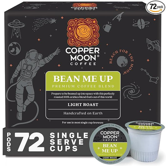 Copper Moon Single Serve Coffee Pods for Keurig K-Cup Brewers, Light Roast, Bean Me Up Blend, 72 Count