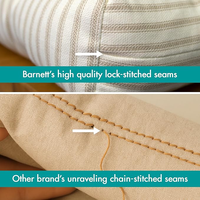 Barnett Home Decor Ticking Stripe Black Dining Chair Pad with Ties - Pack of 2-17" x 15" Size Small Chair Cushion - Latex Foam Fill - Machine Washable, Reversible, 100% Cotton, Made in USA