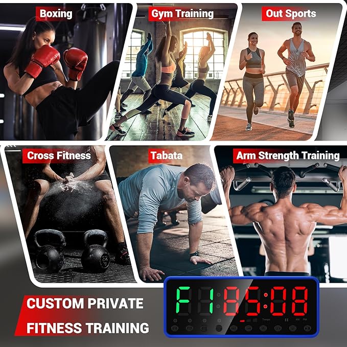 Portable Gym Timer, Fitness Clock, Home Garage Gym Workout Timer, Built-in Strong Magnet and Lithium Battery and Beat Function, Large LED Digital Anti-Vertigo Display