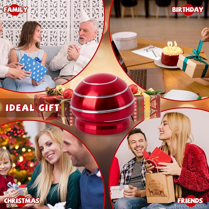 Fidget Spinner Desktop Toys - Kinetic Spinning Ball for Anxiety & ADHD Relief, Optical Illusion Fidget Toys for Adults, Kids, Parents & Friends, Metal Fidgets for Office & Home (1.54in Mushroom Red )