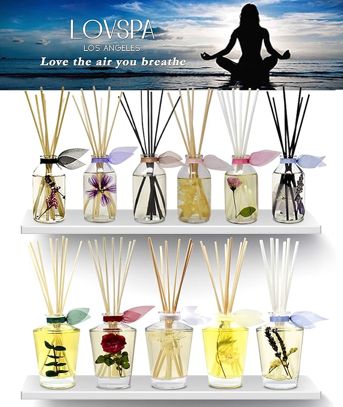 LOVSPA Reed Diffuser Set, Euphoria Luxe Linen Scented Oil Diffuser with Sticks, Home Fragrance Accessories for Bathroom Shelf Decor, Aroma Diffusers for Home or Office Fall Decor, USA Made