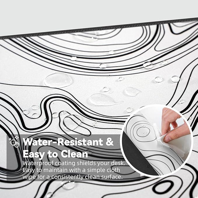 Waterproof Large Gaming Mouse Pad with Durable Stitched Edges, Non-Slip Rubber Base, Smooth Surface Mouse Mat Desk Pad for Home Office Gaming, 31.5"x11.8"x0.12", White Topographic Map