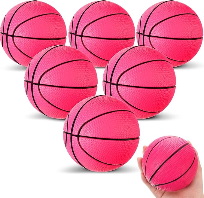 6 Pcs 4'' Mini Foam Basketballs for Kids Adults, Squeeze Stress Ball Safe Soft Replacement Beach Pool Basketball for Indoor Hoop Toddler Quiet Bouncy Sport Game(Pink)