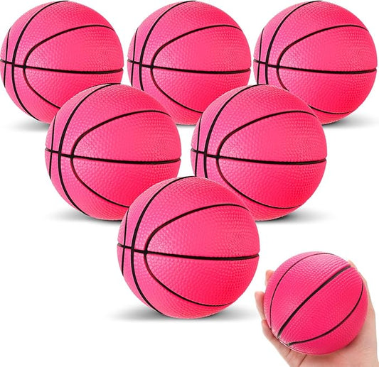 6 Pcs 4'' Mini Foam Basketballs for Kids Adults, Squeeze Stress Ball Safe Soft Replacement Beach Pool Basketball for Indoor Hoop Toddler Quiet Bouncy Sport Game(Pink)