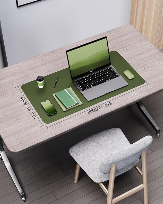 YSAGi Double-Sided Desk Pad, 31.5"x15.7"Leather Desk Mat, Eco Cork Desk Pad Protector,Large Mouse Pad,Waterproof Desk Blotter for Office/Home(Olive Green)