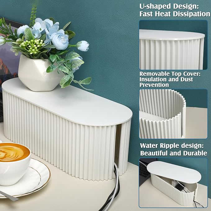 Marsui 2 Pcs Cable Management Box Cord Hider Organizer with 46 Pcs Cable Management Kit Wire Box for Power Strips Surge Protectors Desk TV Computer Wires Home Office(White)