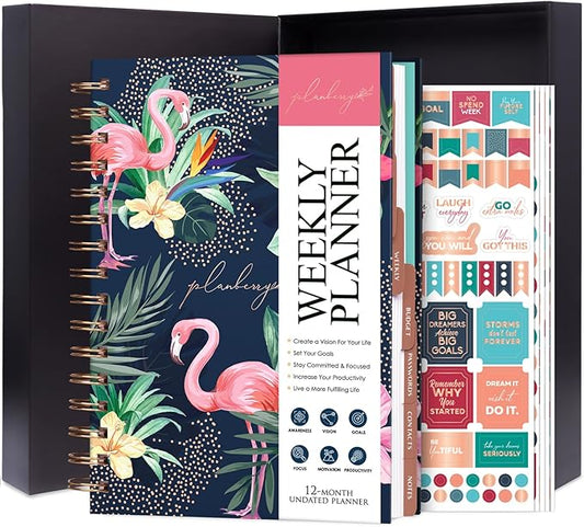 PLANBERRY Weekly Planner Premium – Undated Life Organizer & Budget Planner – Time Management, Goal Setting, to-Do List, Work-Life Balance & Habit Tracker – 6.9″ x 8.5″ (Rose Flamingo)