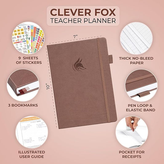 Clever Fox Teacher Planner – School Year Planner with Calendars & Lesson Plans – Teacher Plan Book for Classroom & Homeschool Organization - Undated, 7x10″, Hardcover (Dark Terracotta)