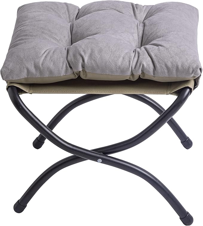 15" Foldable Foot Stool Ottoman with Metal Frame - Washable Light Grey Upholstered Indoor/Outdoor Footrest for Living Room, Bedroom, Patio - Space-Saving Compact Design