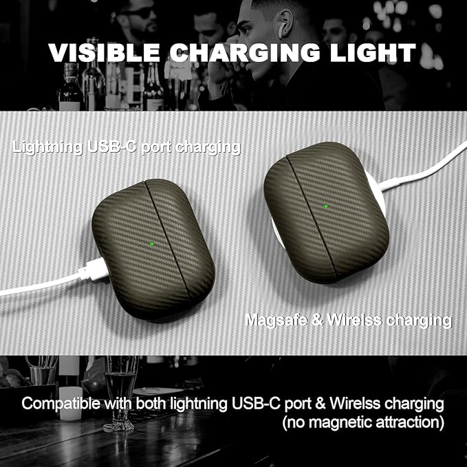 for AirPods Pro 2 Case Cover, Luxury Modern Striped Carbon Fiber Kevlar Leather Earphones Protective Case Compatible with AirPod Pro 2 (2nd Generation) (Gray, for AirPods Pro 2)