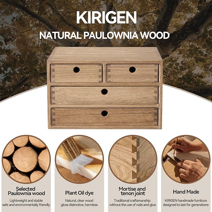 Kirigen Wood Desktop Storage Cabinet/Workspace Document Office necessity Organizer with 4 Drawers/Home,office Letter Mail Sorter with 3 levels/Hold Makeup Box (BR, 3-layer &4 drawers) Dark brown