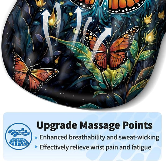 Ergonomic Mouse Pad with Wrist Rest Support, Mousepad with Comfortable Memory Foam Wrist Rest and Non-Slip PU Base for Pain Relief, Computer, Laptop, Office, Home (Butterfly)