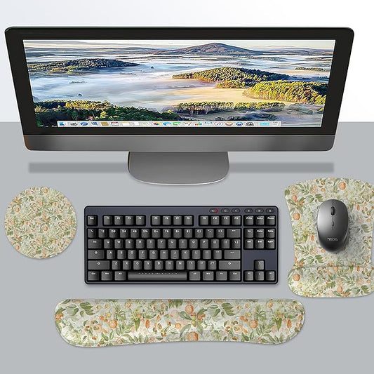 RICHEN Mouse Pad and Keyboard Wrist Rest, 3-in-1 Computer Mousepad and Coaster Set, Non-Slip Keyboard Wrist Rest and Mouse Pad Set Ergonomic Design (FKMWR-53)