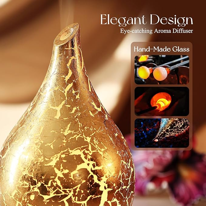 Porseme Essential Oil Diffuser Glass Aromatherapy Ultrasonic Humidifier, Air Refresh Auto Shut-Off, Timer Setting, BPA Free for Home Hotel Yoga Leisure SPA Gift 150ml Last 6H