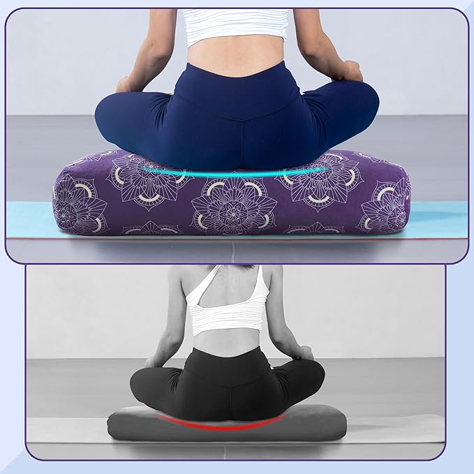 MABOZOO Yoga Bolster Pillow, Rectangular Yoga Bolster for Restorative & Meditation, Professional Meditation Cushion with Carry Handle