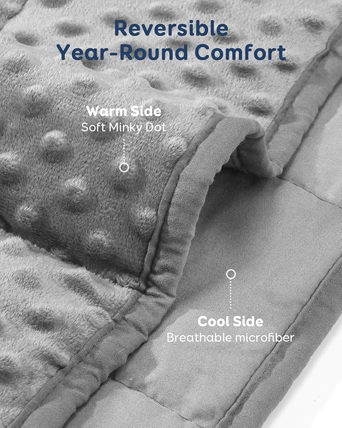 Kivik Breathable Weighted Blanket for Adults, 15 lbs Ultra Soft Minky Dot Heavy Blankets, Reversible Cooling and Warm Blanket for All Seasons, Machine Washable, 60"x80" Queen Size, Grey