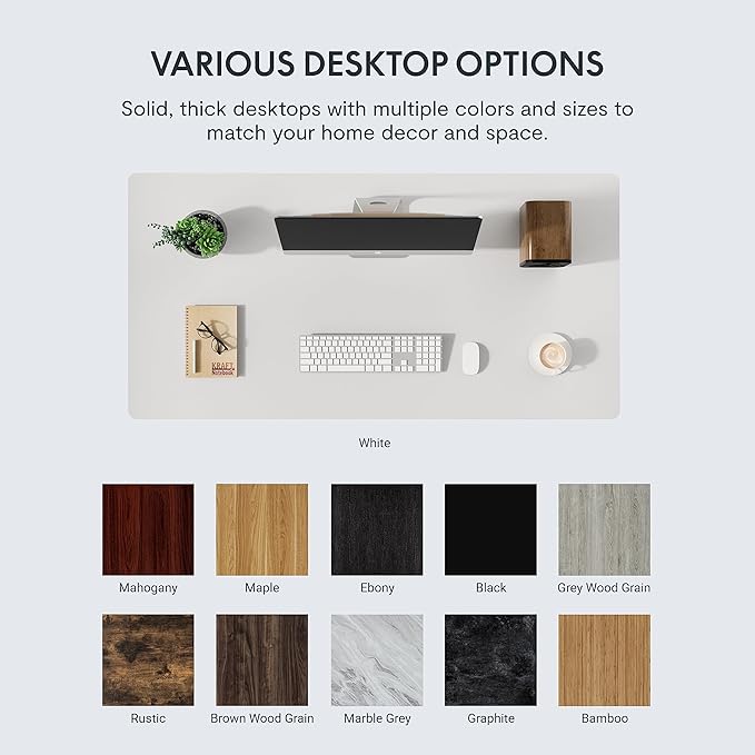 FLEXISPOT EN1 One-Piece Standing Desk 48 x 30 Inches Height Adjustable Electric Desk Sit Stand Desk Home Office Desks (White Frame + Marble Gray Top, 2 Packages)