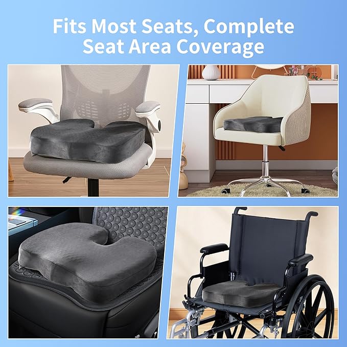 Seat Cushion for Office Chair, Gel & Memory Foam Chair Cushion, Sciatica & Coccyx Pain Relief Cushion for Long Sitting Office Workers, Car Drivers