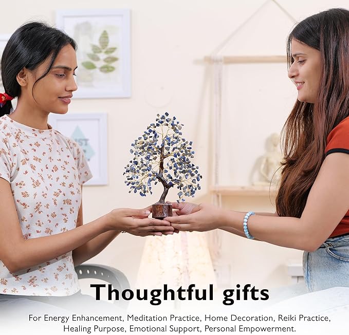 FASHIONZAADI Lapis Lazuli Crystal Tree of Life - Chakra Natural Handmade Gemstone Tree, Feng Shui Crystal Decoration, Money Spiritual Gift, Healing Crystal Chakra Decor