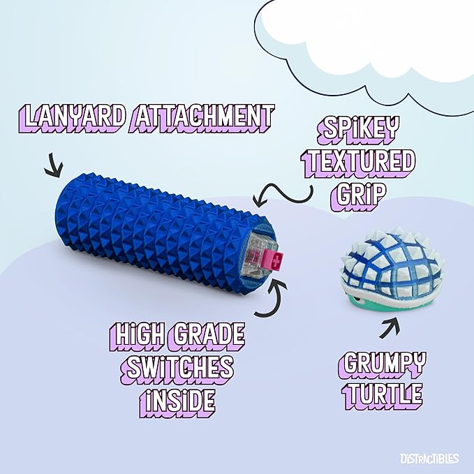 Shelly - Sensory Fidget Toy, Textured Pain Stim Device, Stress Relief for Focus and Concentration (Neon BlueSteel)