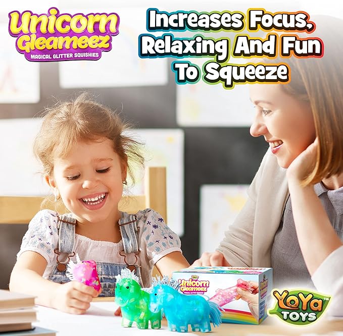 YoYa Toys Glitter Unicorn DNA Balls - Fidget Toy Stress Ball - Colorful Soft Squishy - Mental Stimulation, Clarity & Focus Tool - Fun for Any Age - 3 Pack