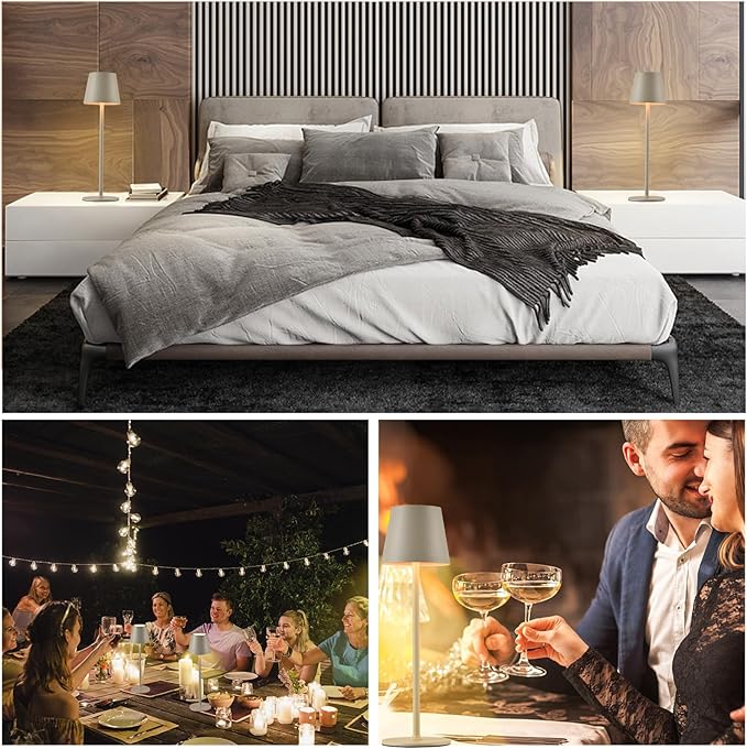 2 Pack Cordless Table Lamp, 5000mAh Portable Rechargeable LED Desk Lamp, 3 Color Modes Stepless Dimming Table Light with Memory Function, for Dinner, Patio, Home, Restaurant.