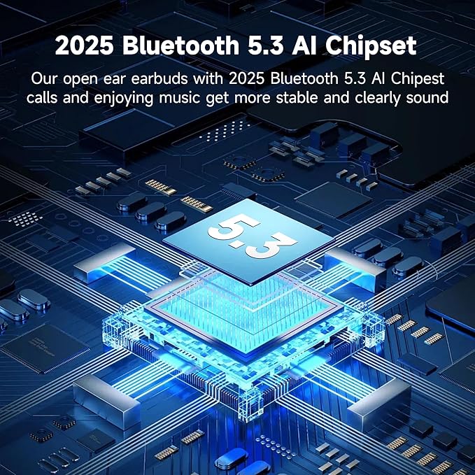 Open Ear Earbuds Wireless Bluetooth 5.3 Earphones, Flexible Clip On Ear buds with 36H Playtime LED Display Bone Conduction Headphones, Waterproof Light Weight Fit for Every Ear, Sport Elegant White