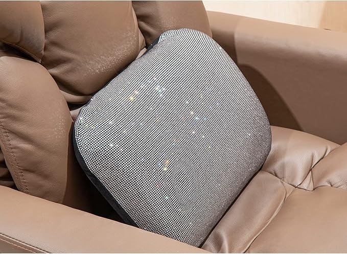 Lumbar Support Pillow Summer Decorative for Car Soft Bling Accessories Sparkly Diamond Rhinestone for Women Girls, Universal Office Chair Lower Back Cushion Rubber Black