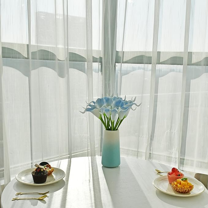 Mandy's PU Light Blue Calla Lily Artificial Flowers 20 Stems 13.5in Faux Realistic Centerpiece DIY Bridal Bouquet Home Décor