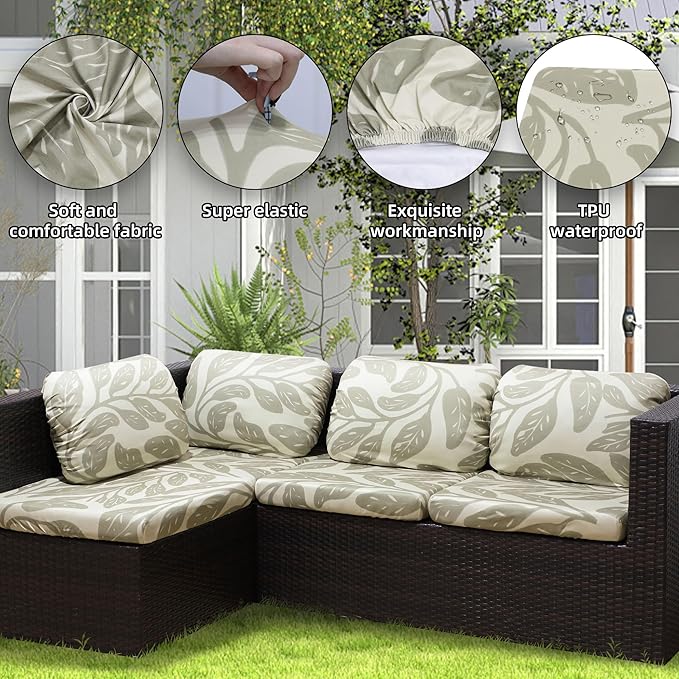 8Pcs Stretch Patio Cushion Covers Outdoor Cushion Cover, Jacquard Stretch Cushion Covers, Cover Replacement, Outdoor Sofa Covers, Washable Furniture Couch Cushion Cover (Hummingbird)