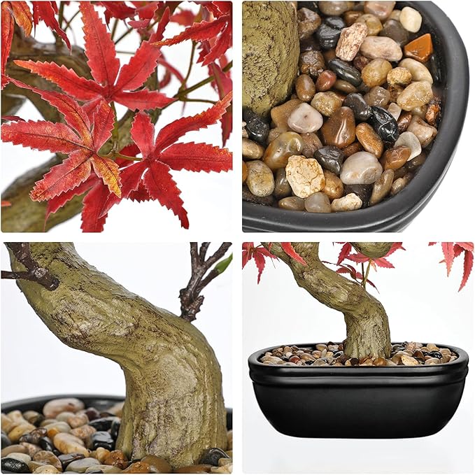 Artificial Maple Bonsai Tree, Mini Japanese Bonsai Plant in Ceramic Pot, Faux Potted Maple Desk Ornament, Indoor Tabletop Home Office Decor, Zen Garden Decoration