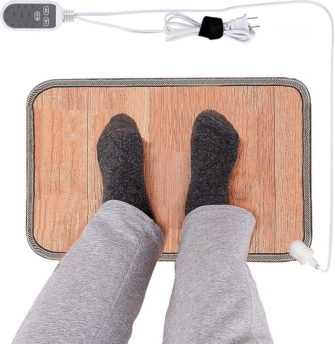 Heated Floor Mat - Foot Warmer Under Desk, 15.7x19.7in Heated Feet Rest for Home Office Desk, Winter 110V Electric Heating Pad with 3 Timers & 10 Adjustable Temperature