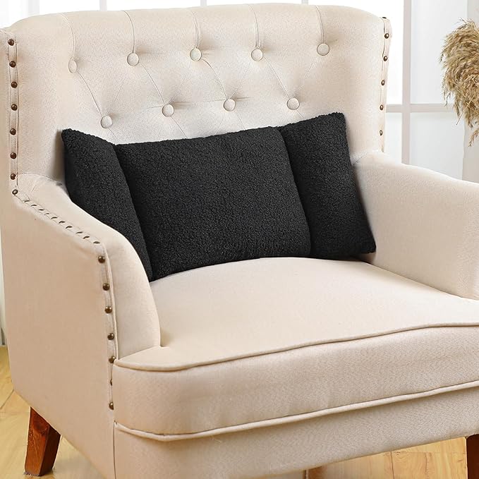 Queekay Fleece Lumbar Support Pillow 3 Section Back Pillow Office Chair for Back Support Comfortable Lumbar Cushion for Car Seat Pain Relief Sofa Rest(Black)