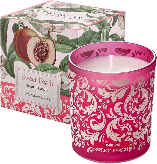 Scented Candle - Sweet Peach - 6oz Aromatherapy Soy Wax Jar Candle for Home, Gifts for Women - 170g
