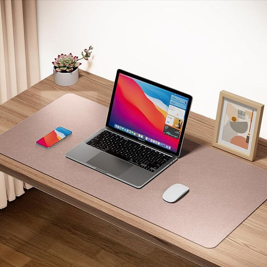 Boutilon Leather Desk Pad Protector,Non-Slip Mouse Pad,Laptop Desk Pad,Office Mouse Mat,Waterproof Leather Desk Blotter,Desk Writing Pad for Office and Home (L-Champagne,35"x 17")