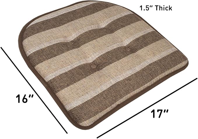 Sweet Home Collection Chair Cushion Memory Foam Pads Tufted Slip Non Skid Rubber Back U-Shaped 17" x 16" Seat Cover, 6 Pack, Bradford Chocolate/Beige, (Pack of 2)