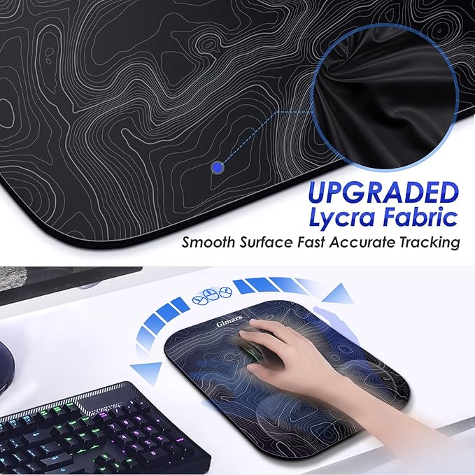Gimars Large Smooth Superfine Fibre Memory Foam Ergonomic Mouse Pad Wrist Rest Support Mousepad with Nonslip Base for Laptop, Computer, Gaming & Office,Free Coaster Include-Topographic Map