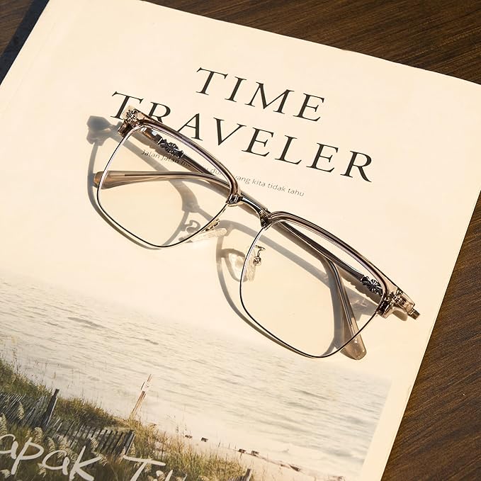 Cyxus Men Blue Light Blocking Glasses Half Rimless Computer Gaming Glasses Square Fashion Glasses 8133