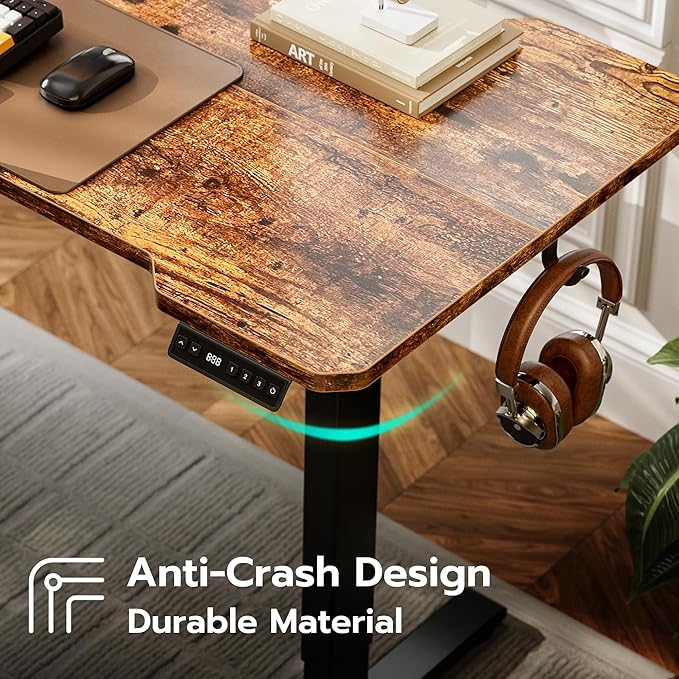 59 Inch L Shaped Standing Desk Adjustable Height, Electric Corner Standing Desk, Sit Stand Computer Table with Reversiable Splice Board, Rustic Brown