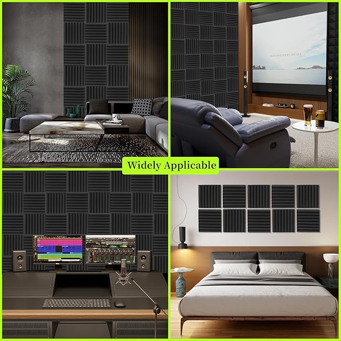 100 Pack Sound Proof Foam Panels for Walls 12x12x1 Inches, Wedges Acoustic Panels Sound Absorbing, Acoustic Foam Panels for Recording Studio, Home, Office, Easy Install, No Adhesive Included