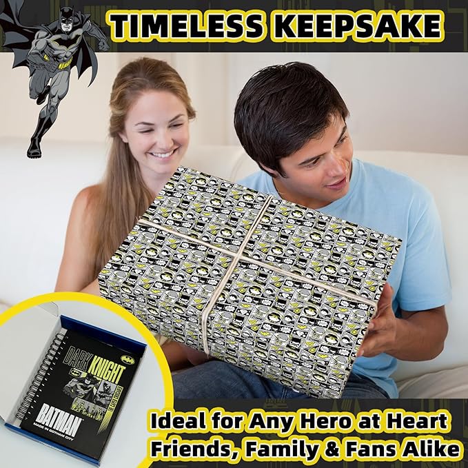 Hardcover Spiral Notebook Journal with 12 Dividers Tabs Weekly&Monthly Planner Productivity Journal Superhero Theme Leather Organizer for Work School Adults Teens and Professionals (BATM-BLACKYELLOW)