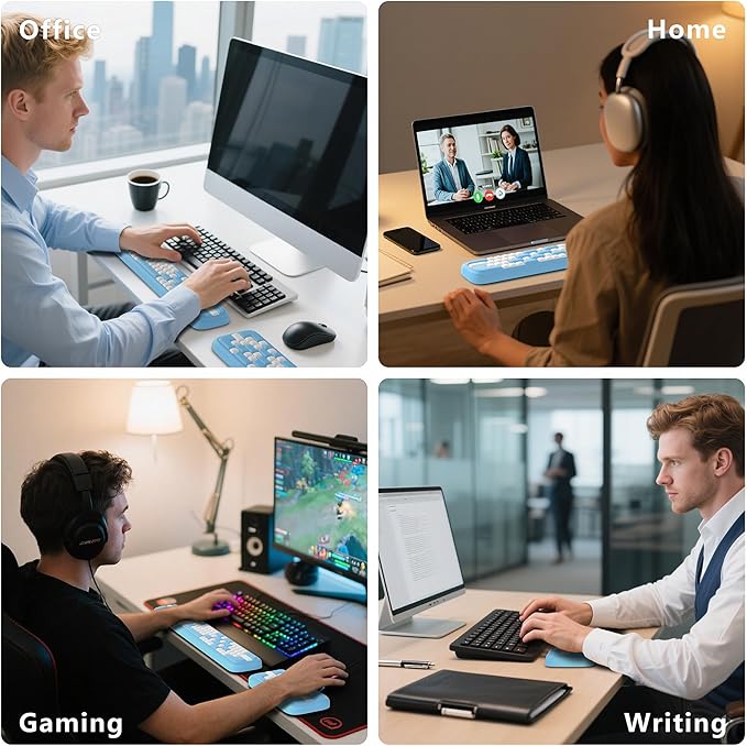 MEKASS Keyboard Wrist Rest, Ergonomic Wrist Pad, Soft Memory Foam Keyboard Hand Rest with Non-Slip Base, Easy Typing, Pain Relief, Comfort Support for Office Work Gaming Accessories (Blue White)