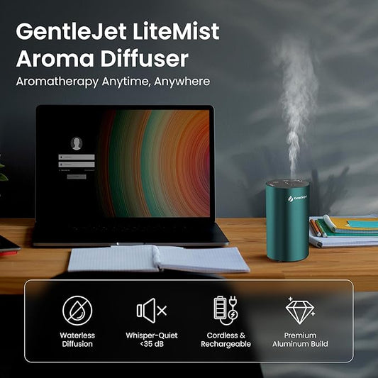 LiteMist Waterless Essential Oil Diffuser - Aluminum Aromatherapy Oil Diffuser, Rechargeable USB-C Scent Diffusers for Home, Car & Office, Quiet Operation, 0.35oz/0.7oz Bottle Capacity
