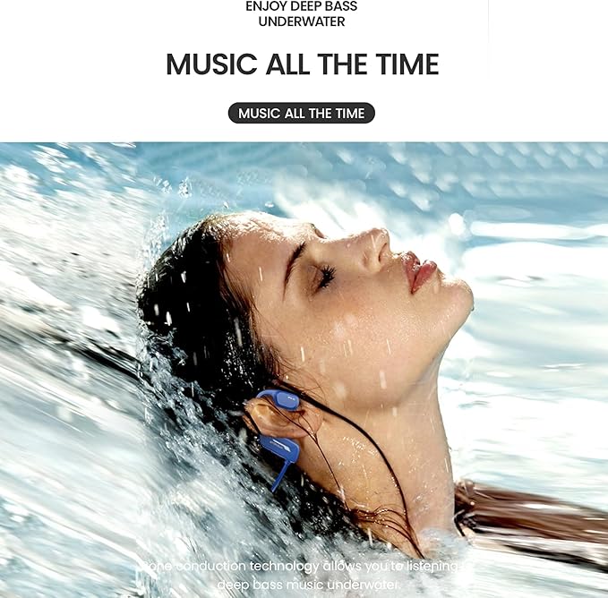 Bone Conduction Headphones IP68 Swimming Waterproof Dustproof Sweatproof MP3 Player Headset Underwater Music Player 8GB 1000 Songs, Open-Ear Wireless Earphones Bluetooth 5.3 with Mic - Black