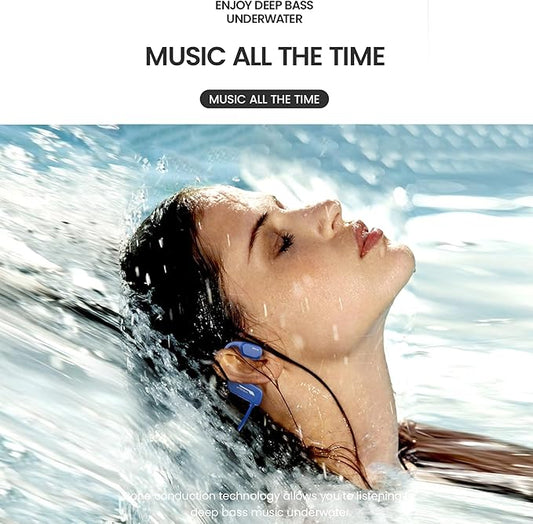 Bone Conduction Headphones IP68 Swimming Waterproof Dustproof Sweatproof MP3 Player Headset Underwater Music Player 8GB 1000 Songs, Open-Ear Wireless Earphones Bluetooth 5.3 with Mic - Black